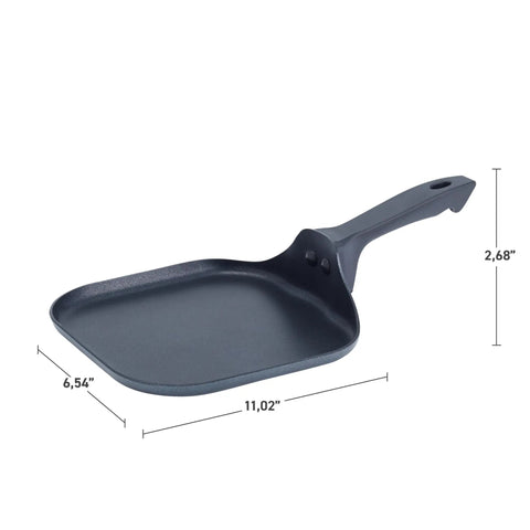 Specialty Nonstick Mini Griddle 6.5 Inch Pan For Easy Breakfasts And Quick Griddle Sessions showing dimensions and handle