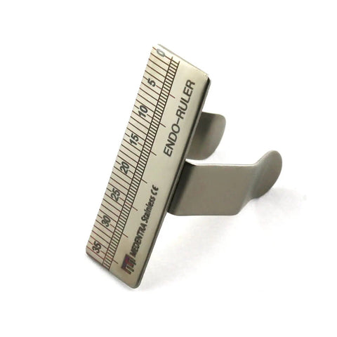 Finger Ring Endo Gauge For Dental Instrument Measurement, clear 35mm millimeter scale on durable stainless steel tool.