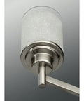 Close-up of Alexa Collection 2 Light Bath Vanity Light with Dope Etched Linen Glass, brushed nickel finish detail.