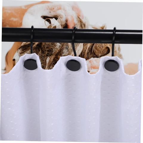 Rustproof Metal Shower Curtain Rings 12 Piece Set For Bathroom With Easy Glide Hanging Hooks on black rod shower curtain