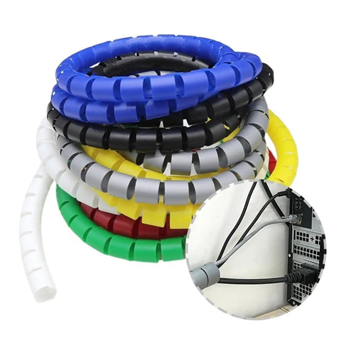 Durable Spiral Cable Management Sleeve in multicolor black, 10mm, 3m, cable tidy solution for home and office use