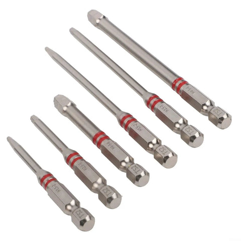 Heavy Duty Magnetic Hex Screwdriver Bits Set With Pagoda Torque Tip 6 Piece Multi Size Kit Built To Fit Electric Drills And Wrenches: six steel bits with red rings