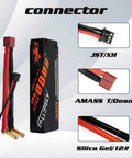 Rugged Case 2S 8000mAh 120C LiPo Battery 7.4V With T Plug For 1/10 1/8 1/12 RC Cars Trucks Boats with connectors shown