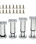 Adjustable Metal Furniture Legs 4 Pack 4.7 To 7.08 Inches Electroplated Silver Replacement Feet With 16 Screws