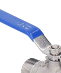 Dang Tough 3/4 Inch Stainless Steel Manual Shutoff Valve With Male Threads Heavy Duty Plumbing Fitting top view with blue handle