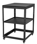 Heavy Duty Rolling Tool Stand With Swivel Casters And Tough Melamine Wood Worktop for miter saws, 27.7 x 24 inch black frame.