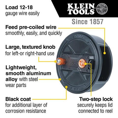 Tie Wire Reel With Quick Lock And Lightweight Aluminum Body, Ambidextrous Rewind Knob, Fits 12 to 18 Gauge Wire, Durable Design