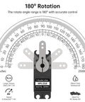 Heavy Duty 25Kg Digital Servo Motor With High Torque PWM shown with 180-degree rotation and measurements.