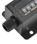 Side view of a 5 Digit Mechanical Tally Counter With Resettable Manual Pull Stroke 0 To 99999 Glass Mirror Surface Durable Clear Readout black casing