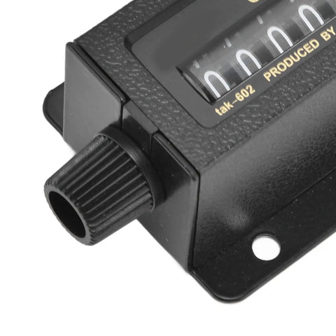 Side view of a 5 Digit Mechanical Tally Counter With Resettable Manual Pull Stroke 0 To 99999 Glass Mirror Surface Durable Clear Readout black casing