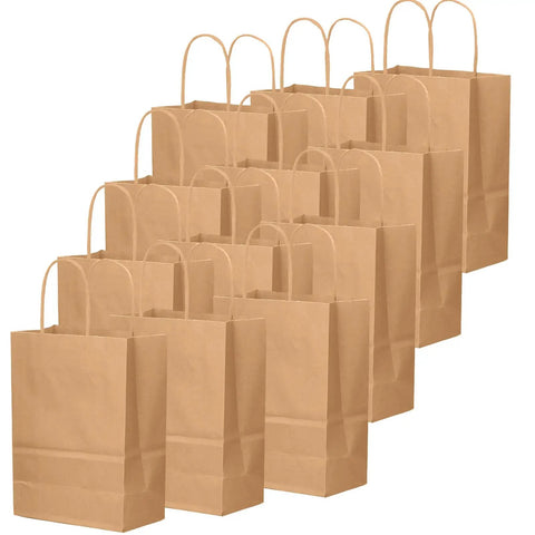 26 Pack Brown Kraft Gift Bags With Handles Bulk Small Size Gift Bags 8.3 x 3 x 6 Inches Eco Friendly Durable For Cookies Pastries And Small Gifts Party Favors And Bulk Buying