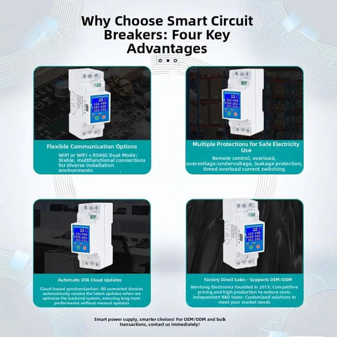 Heavy Duty 80 Amp Smart Circuit Breaker With RS485 Wifi Remote Switch And Built Tough Leakage Protection For No Sweat Energy Tracking On Home Solar Arrays four key advantages display