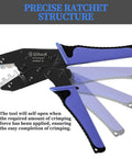 Ratcheting Wire Crimping Tool Kit With Four Interchangeable Dies for precision crimping and self-opening mechanism.