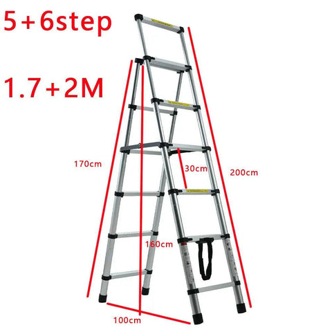 Heavy Duty 5 And 6 Step A Frame Telescoping Ladder, 5.34 Ft Reach, Foldable And Lightweight, 330 Lb Capacity, Wide 74 Mm Pedals With Rubber Feet, Easy To Store, Home Shop Pro Grade, 1.7m x 2.0m