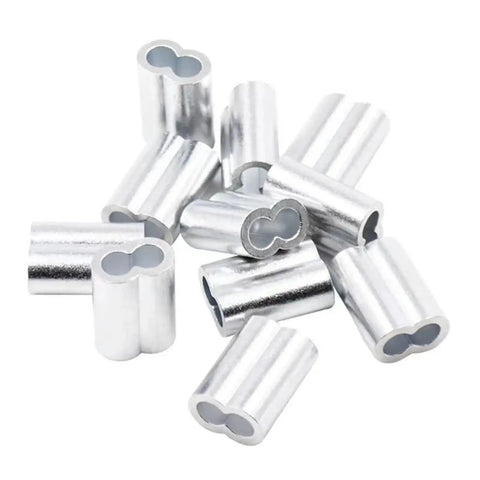 Heavy Duty Aluminum Wire Rope Ferrules With Double Hole Oval Shape For Bulletproof Cable Fastening and Slick Pipe Clamps.
