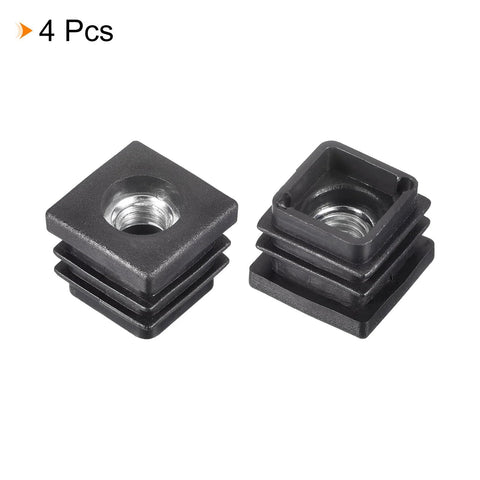 4 Pieces M8 Threaded Tube Inserts For 0.79 By 0.79 Inch Square Tubes Black Plastic End Caps Chair Leg Plugs For Furniture Feet