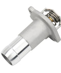 Heavy Duty Aluminum Thermostat Housing Assembly Bolt Right In Replacement For Chevy Colorado And Gmc Canyon 2004 2012 Hummer H3 showing silver finish and thermostat spring.