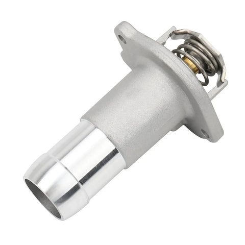 Heavy Duty Aluminum Thermostat Housing Assembly Bolt Right In Replacement For Chevy Colorado And Gmc Canyon 2004 2012 Hummer H3 showing silver finish and thermostat spring.