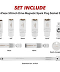 Magnetic Spark Plug Socket Set For 3/8 Inch Drive, 10 Piece Must-Have Kit With 6PT And 12PT Sockets, Extension Bar, Universal Joint