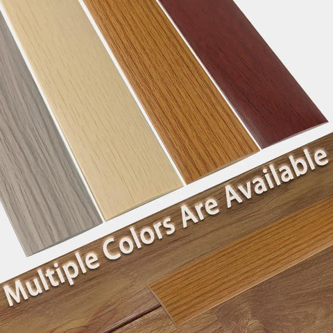 2 Inch Self Adhesive Floor Transition Strip For Flat Vinyl Flooring Easy Install With Strong Backing Wood Grain Brown Finish 5 Cm By 10 Ft Durable Abrasion Resistant Edge Cover in multiple colors displayed on a surface.