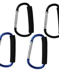 4 Pack Large 5.5 Inch D Style Carabiner Hooks With Foam Cushioned Handles For Pain Free Carrying And Everyday Use In Grocery Trips, Travel, And Stroller Runs Black And Blue
