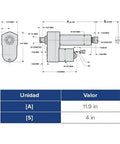 Technical diagram of Heavy Duty 24V 13A Linear Actuator Delivers 4500N Peak Lift With 101.6mm Stroke dimensions
