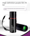 8X Magnification Monocular Telescope For Hiking Bird Watching Stargazing And Outdoor Adventures Ultra Portable One Tube Design Delivers Crisp Clarity With Multi Coated Optics Lightweight Pocket Scope For Real Outdoor Explorers. Black compact monocular telescope with wrist strap, front view