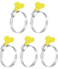 Beefy Stainless Steel Hose Clamps With Worm Gear And Thumb Screw, 27 To 51 mm Range, 8 mm Bandwidth, Five Pieces, Adjustable Clamps