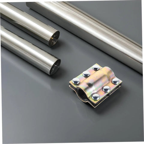 Easy Install PE Pipe Repair Clamp Leak Sealer For Quick Plumbing Fixes Durable And Leak Proof Clamp That Delivers No Fuss Fast Fix On PE PPR Steel And Iron Pipes For Home DIY And Maintenance Needs with metallic finish and bolts, next to steel pipes