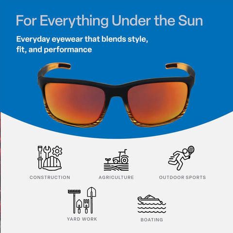 Polarized Safety Glasses With Performance Fog Technology, ANSI Z87 Plus, red mirror lenses in tortoise black frame