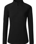 Women's Long Sleeve Quarter Zip Stand Collar Athletic Shirt With Moisture Wicking Tech For Golf Tennis Training And Everyday Wear Black XL