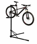 Heavy Duty E Bike Repair Stand With Telescoping Arm 360 Degree Rotating Clamp Magnetic Tool Tray holding a mountain bike.