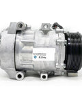 Wreck The Stuffy Cabin Heat With This Clutchless Three Electric Air Conditioning Compressor, silver metal housing, side view.