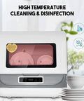 No Sweat Compact Countertop Dishwasher With Automatic Air Dry And 360 Rotating Dual Spray Heads Superfast Cycle For Everyday Dishes Bowls And Fresh Market Finds, showing dishes inside.