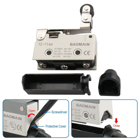 One-Way Action Short Hinge Roller Lever Limit Switch 1NO 1NC SPDT 10A 250VAC Heavy Duty Industrial Horizontal Travel CNC IP65 Waterproof