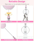 Pink 2 Pack Heavy Duty Retractable Badge Reel With 24 Inch Nylon Rope Carabiner Clip And Key Ring ABS Casing With Stainless Steel Spring