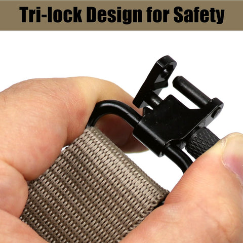 Close-up of Gun Sling Swivel Mount Set For Rifle And Shotgun Slings Two Point All Metal Heavy Duty Quick Attach Hardware Clips 1 Inch Adapters
