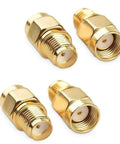 4 Pack SMA Female To RP-SMA Male RF Coaxial Adapters For Antennas And Wireless Gear, gold connectors front view