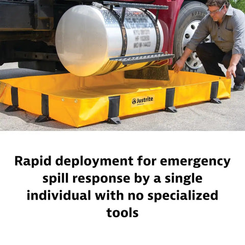 Rigid-Lock QuickBerm Lite Folding Oil Spill Containment Berm, 8 Ft x 8 Ft x 8 In Walls, 318 Gallon Capacity, PVC Coated Fabric, Made in USA, Yellow, Fast Deploy, Heavy Duty Spill Barrier