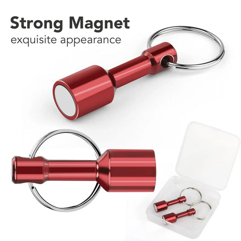 10 Pack Keychain Magnets for Gold and Jewelry Testing, red neodymium pocket magnetic tester with case, close-up view