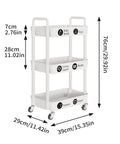 Three Tier Rolling Cart With Wheels For Kitchen Bathroom Laundry Storage, All Purpose Utility Organizer On Wheels, white cart