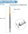 Two Pack M1.6 x 0.35 Metric Straight Flute Thread Taps Titanium Coated HSS 6542 High Speed Steel Pro Grade Tap Set, dimensions shown