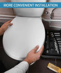 Person installing toilet seat with Toilet Seat Hinge Bolts Kit With Quick Release Top Hinge Fixings And Expanding Rubber Bolts