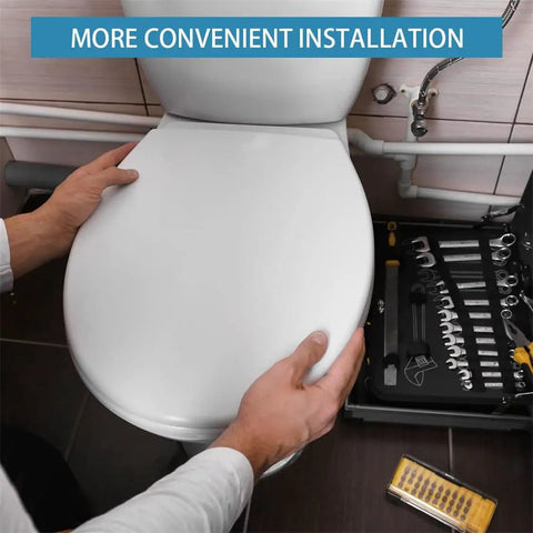 Person installing toilet seat with Toilet Seat Hinge Bolts Kit With Quick Release Top Hinge Fixings And Expanding Rubber Bolts