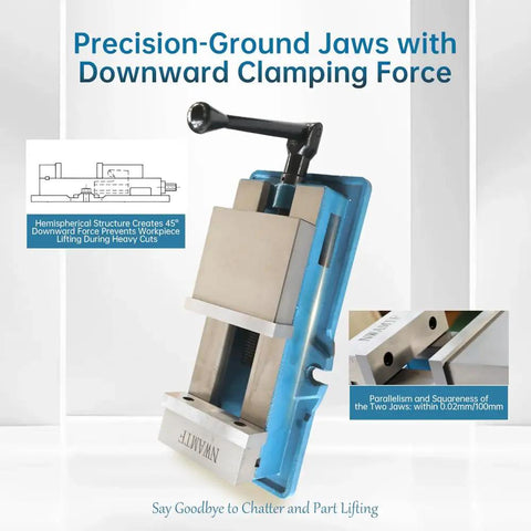 Beefy Heavy Duty 4 Inch Milling Vise With 3.9 Inch Jaw Width CNC Bench Clamp High Precision Drill Press Vise 45 Degree Downward Force Clamping For Milling Drilling And Shaping Machines, blue cast iron