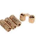 Slick 4 Pack Hidden Brass Barrel Hinges For Cabinets, Concealed 180 Degree Opening, 12mm Fit, Durable Polished Brass Hardware
