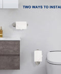 Self Adhesive Toilet Paper Holder Stainless Steel 304 Rustproof No Drill Mount Brushed Nickel 2 Pack installed in bathroom