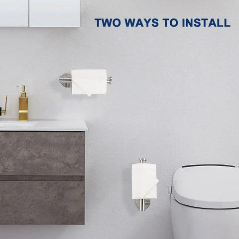 Self Adhesive Toilet Paper Holder Stainless Steel 304 Rustproof No Drill Mount Brushed Nickel 2 Pack installed in bathroom