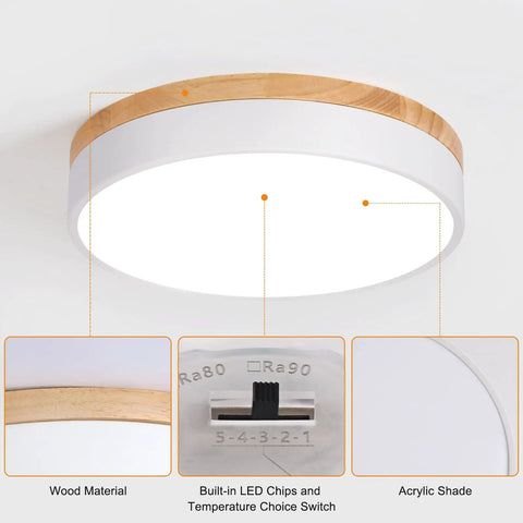 Dimmable Wood Flush Mount Ceiling Light With Round Minimalist Design Five Color Temperatures 2700K To 6000K Dial In The Right Hue