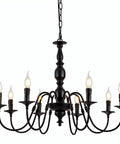 Metal 8 Light Candle Style French Country Chandelier Black Farmhouse Pendant Lighting For Kitchen Island, Dining Room, Bedroom, And Living Room, 30 Inch Diameter, Modern Rustic Vibe.